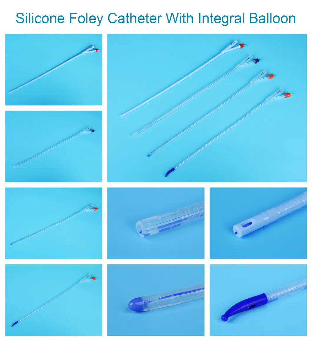 Silicone Urinary Catheter with Unibal Integrated Flat Balloon Round Tip, Tiemann Tip, Open Tip 2 Way Uretheral or Suprapubic Use China Factory Integral Balloon